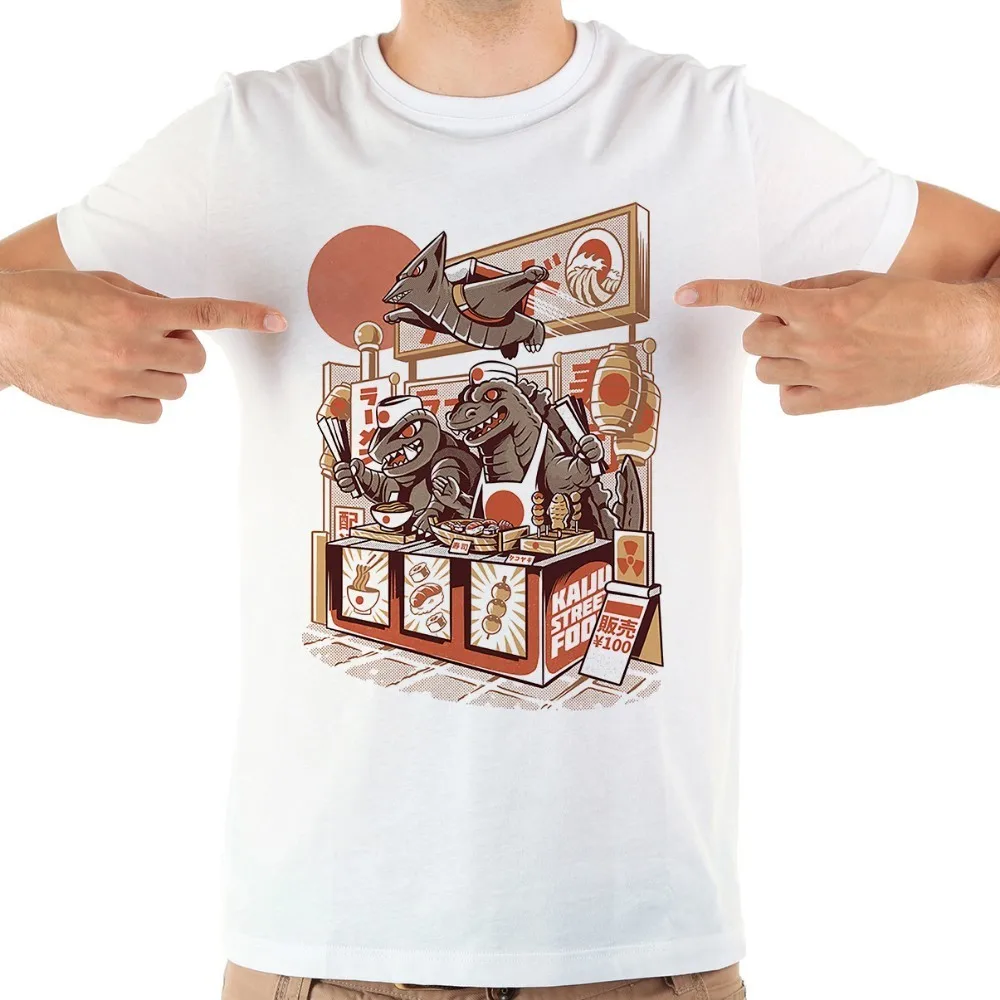 

Japan anime Kaiju street food funny tshirt men JOLLYPEACH BRAND 2019 summer new white short sleeve casual homme cool t shirt