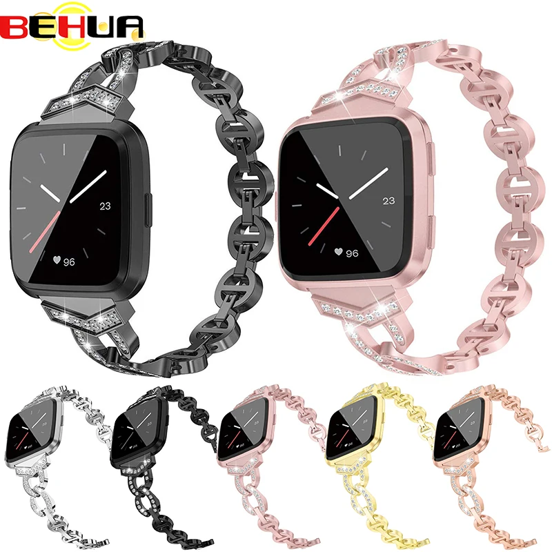 Женские сменные браслеты металлические с блестками для Fitbit умные часы Versa