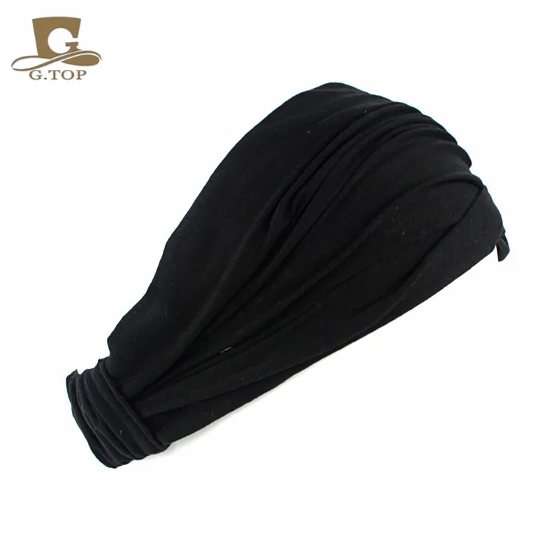 Дамы хлопок лента для волос головная повязка на голову обёрточная бумага средства ухода за кожей Шеи головной платок кепки 2 в 1 бандана - Цвет: Черный