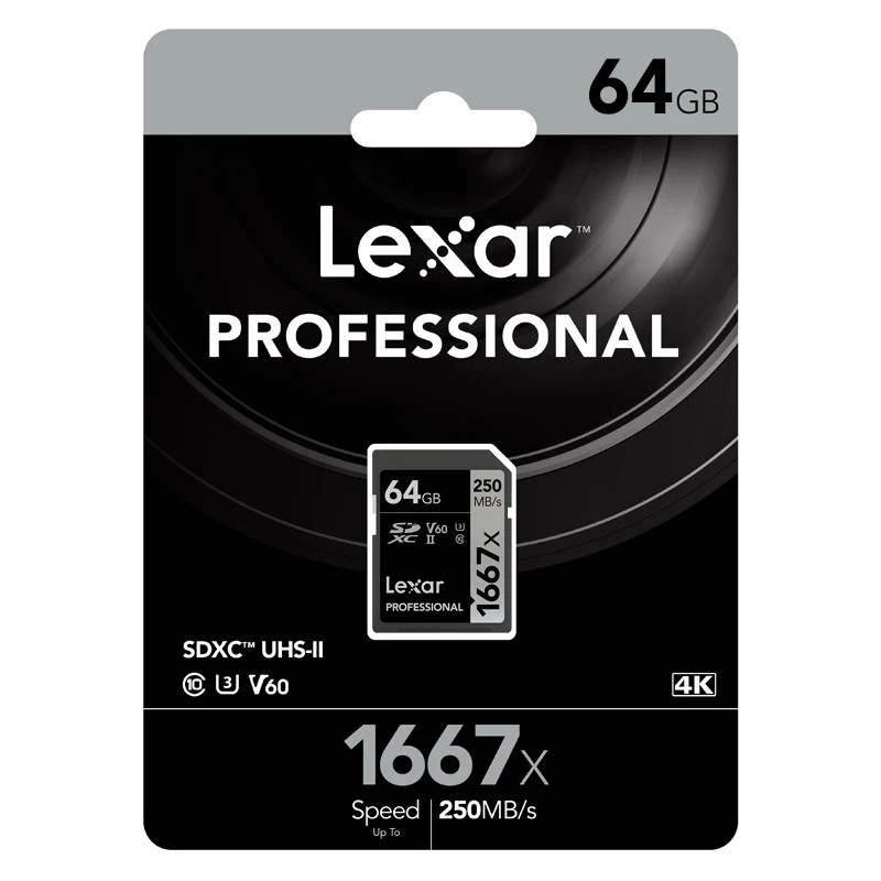 Lexar 1667x250 MB/s высокоскоростной 64GB 128GB 256GB SD SDHC SDXC UHS-II U3 карта памяти для 1080P Full-HD 3D 4K DSLR цифровой камеры
