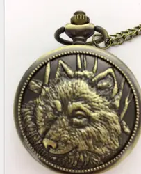 Античная бронзовая волк Дизайн кварцевые карманные часы Для мужчин Бронзовый кулон подарок с Цепочки и ожерелья Relogio де Bolso часы