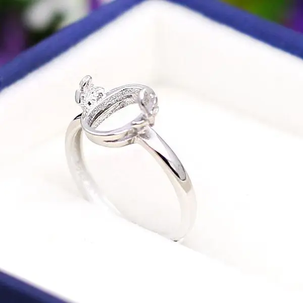 

8x10mm Oval Cabochon Sterling Silver 925 Engagement Wedding Women Ring Setting Fine Jewelry For Gemstone Adjustable