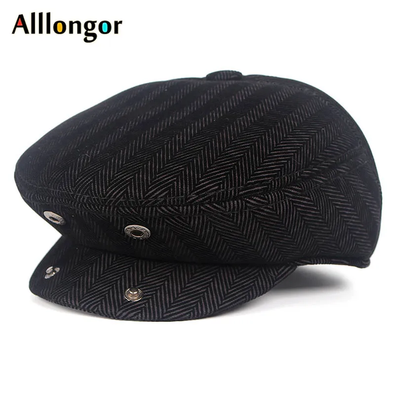 Autumn Winter Dad Hat Warm Beret Wool Male Berets Men tweed Plaid Black newsboy Cap Advance Ivy flat cap Peaked Hats Boina