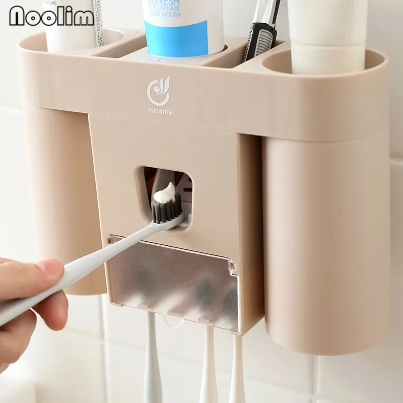 Toothbrush Holder With Cup Automatic Dispenser Storage Toothpaste Racket Squeezer Bathroom Accessories Set Lover Gift
