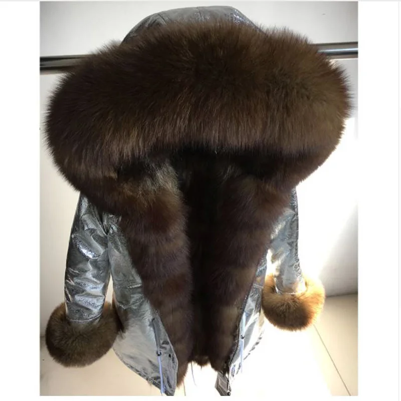 Renard c2 De Véritable Parkas Laveur Manchette Argent c4 c5 Femmes c3 Col Veste Fourrure Imperméable À Hiver Doublure Longue Manteau C1 Décontracté Raton L'eau Capuchon OwI1X0