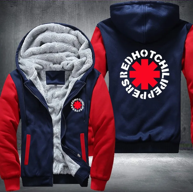 

New High Quality Red Hot Chili Peppers Men Hoodies Coats Rock and Roll Thicken Fleece Zip up Mens Jacket USA EU size Plus size