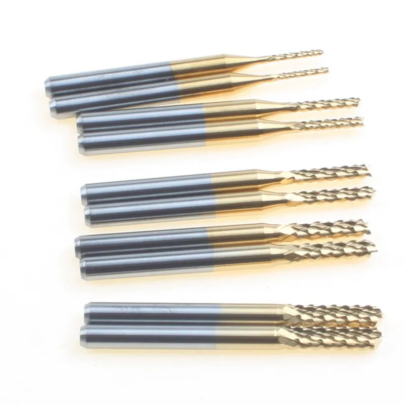10pcs Titanium Coat Carbide 1.0-3.0mm PCB Carbide Tools CNC Milling Cutters Kits