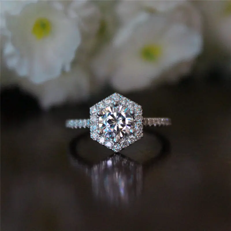 

Cute Female Crystal Hexagon Snowflake Ring Luxury Fashion Silver Color Wedding Band Jewelry Promise Engagement Rings For Women