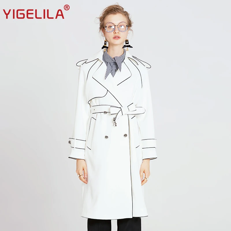 YIGELILA Latest Women Long White Trench Coat Fashion Turn down Collar