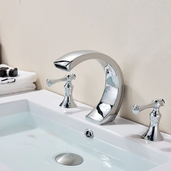 

3Pcs Waterfall Chrome Polished Deck Mounted Double handles