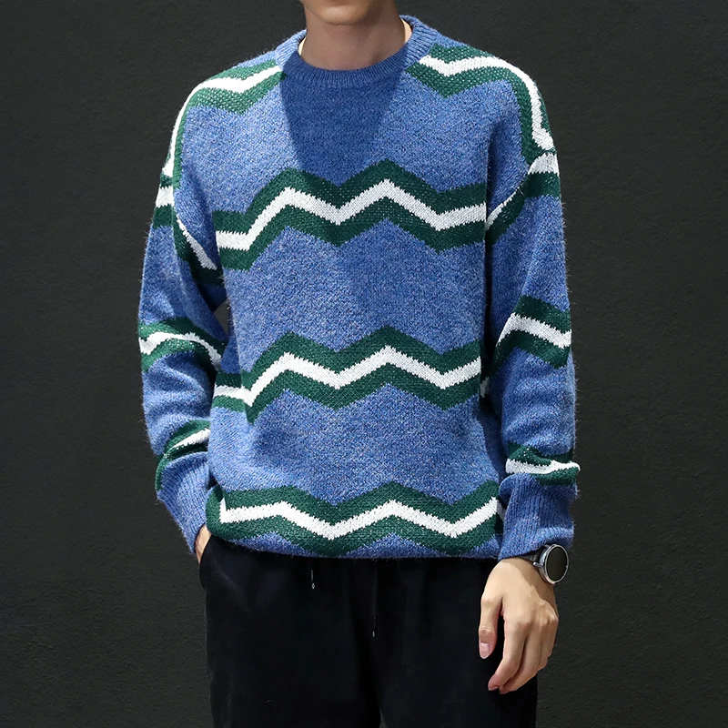 Sweater Men 2019 Designer Brand Fashion Wavy stripes Design Pullover Sweater Male O-Neck Knitting Mens Sweaters M-5XL m6036 Sweater Men 2019 Designer Brand Fashion Wavy stripes Design Pullover Sweater Male O-Neck Knitting Mens Sweaters M-5XL m6036