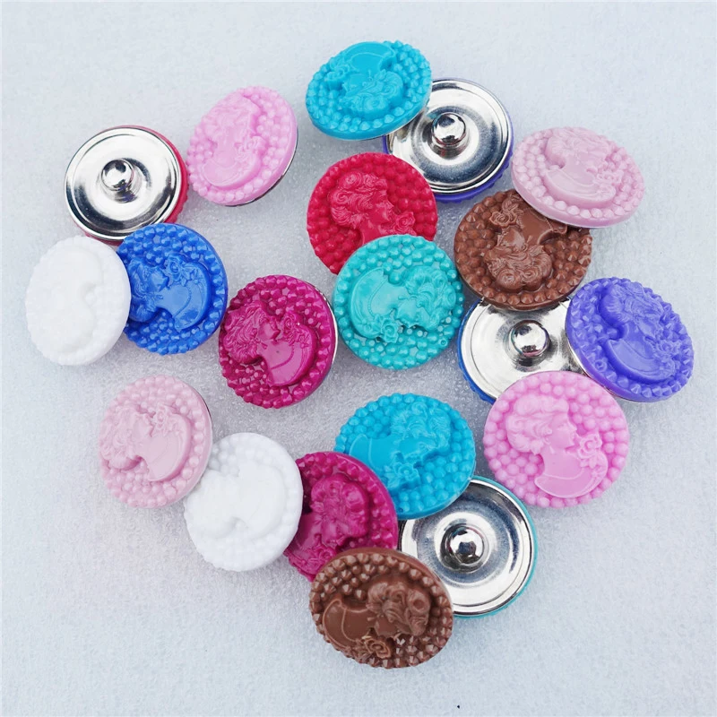 

Cameo Venushead Resin 18mm Snap Buttons For Bracelet Diy Jewelry Mix Colors