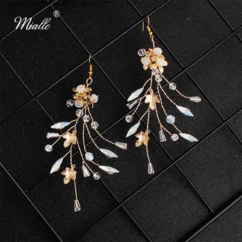 

Miallo 2019 Newest Gold Color Opal Crystal Handmade Bridal Earrings Women Wedding Flowers Bride Bridesmaids Earrings