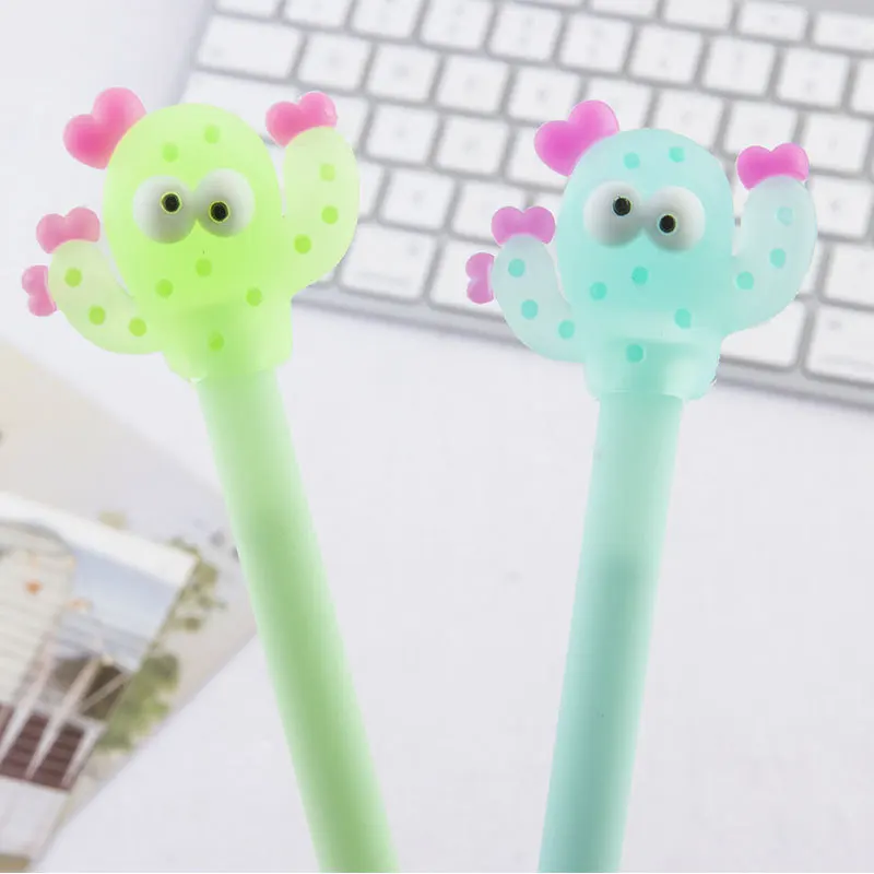 

2 pcs Gel Pens Cartoon Cactus black colored kawaii gift gel-ink pens pens for writing Cute stationery office school supplies