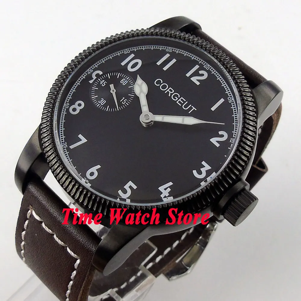 

Corgeut 46mm black dial Luminous PVD case dual dial 17jewels 6497 movement men's watch cor62
