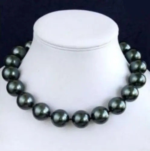 

Charming!14mm South Black Sea Shell Pearl Necklace 18"AAA