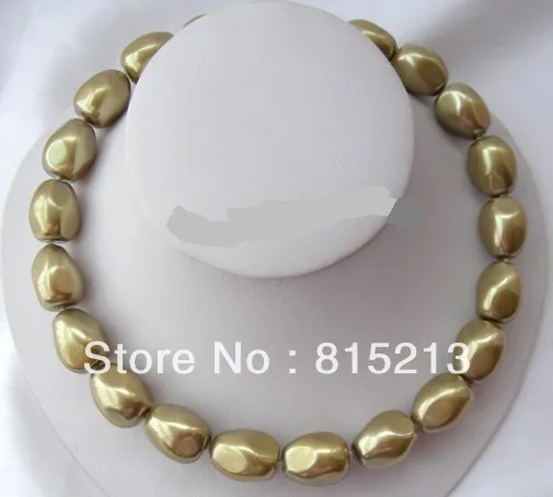 

ddh00306 stunning big 20mm green baroque south sea shell pearls necklace