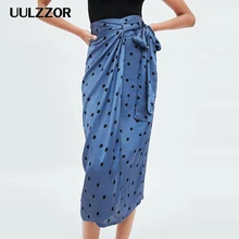 UULZZOR женский набор шарфов с принтом пояса с бантом миди юбка faldas mujer сексуальные сплит повседневные Прямые юбки до середины икры