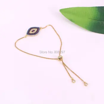 

10Pcs Micro Pave CZ Bead charm adjustable chain Macrame bracelet For Women