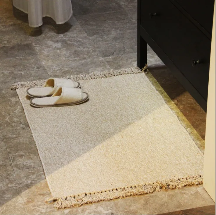 Хлопковые ковры из смешанного волокна, декоративные коврики для гостиной/спальни, прикроватные коврики, моющиеся коврики - Цвет: Hemp-yellow