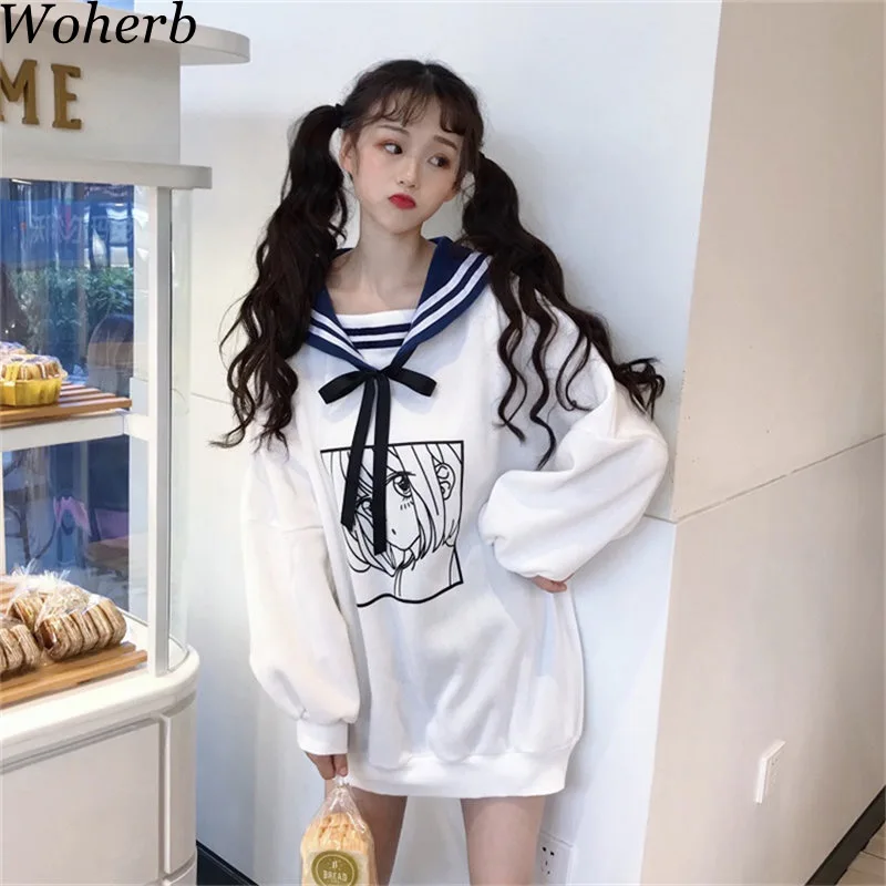 Woherb 2019 плюс Размеры толстовки Для женщин Kawaii Толстовка для девочек с героями