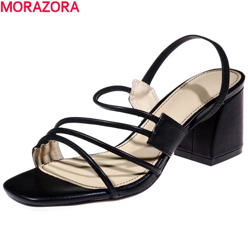 

MORAZORA popular New arrive simple shoes in summer high heels sandals women shoes pu+genuine leather shoes fashion party