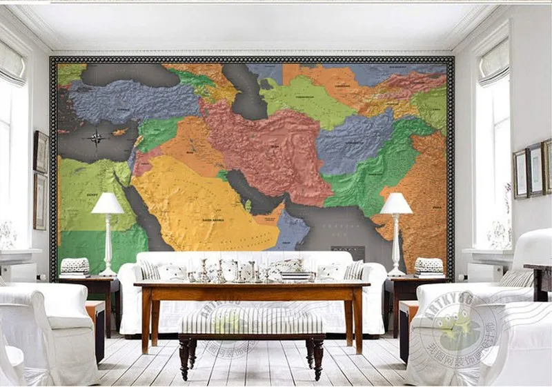 ShineHome-большой размер среднего East World карта росписи Гостиная Спальня стены Бумага 3d красочная фантазия» Геологическая карта фон