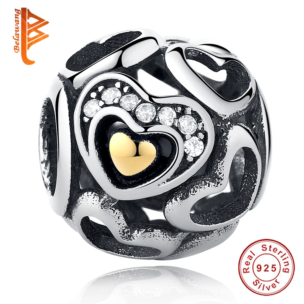 

BELAWANG 925 Sterling Silver Luminous Love Heart Rose Gold Beads Fit Original Charms Bracelet DIY Jewelry Accessories