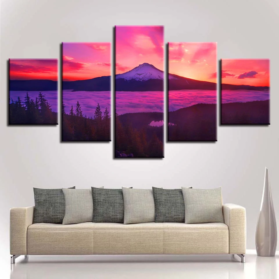 

Pictures HD Prints Poster Wall For Living Room 5 Panel Sunset Purple Landscape Decoration Home Artworks Canvas Paintings