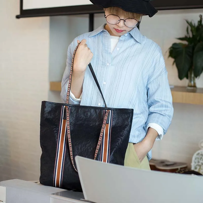 

New original vintage hand-sensing literary color contrast sheepskin tote bag casual shoulder bag