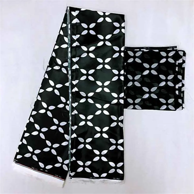 

Silk Printed Fabric 2019 Ankara Satin Silk Wax 4+2 yards African Silk Fabric with Chiffon Lace for Party Dress LP30