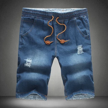 

2020 new summer Metrosexual leisure knee length men denim shorts solid drawstring plus size men trousers