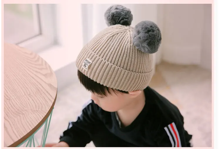 hats for girls winter hats for girls boys caps children cap kids hat knitted ear cap cat hat fleece hat two ears pom pom hat  (8)