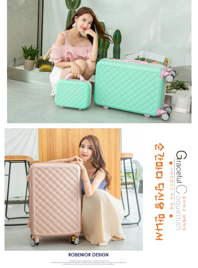 Переноска чемодан с колесами женский багаж с 14 дюймов дорожная сумка, косметичка, наборы для багажа