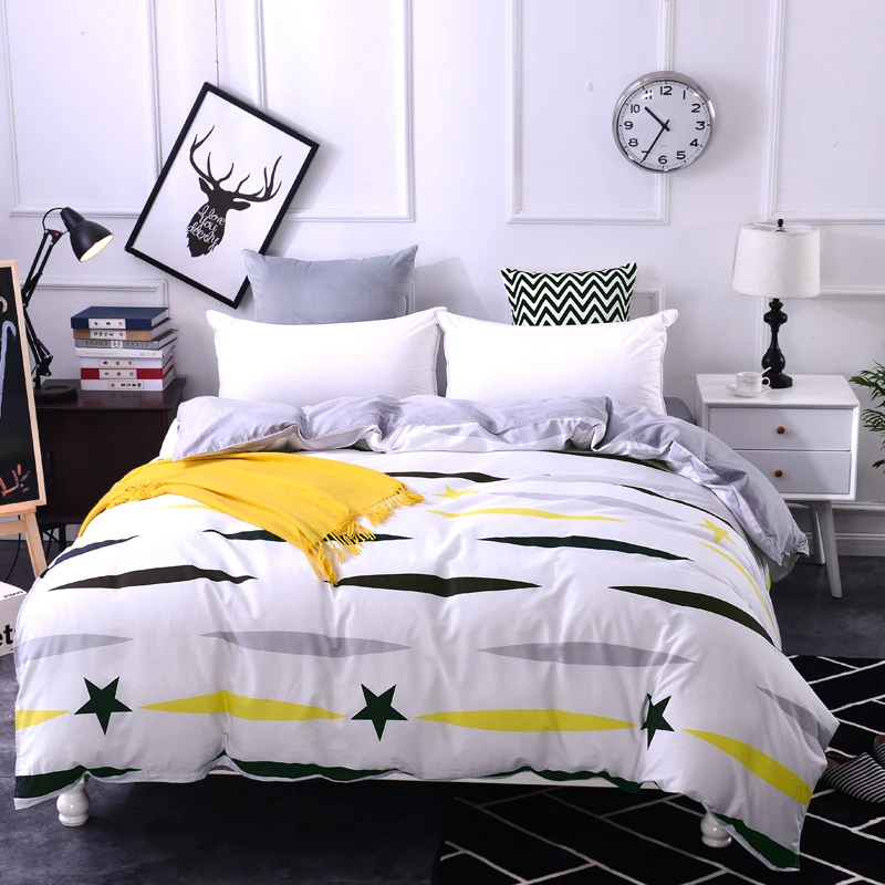 

Home Textile Bright Star Lattice Double Pattern 100%Cotton Modern Style Duvet Cover 1pc King Queen Full Twin size kid/adult gift