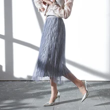 Брендовые юбки весна лето женские юбки Новая однотонная, с приметанными оборками юбки модные свободные длинные юбки Повседневные плиссированные юбки