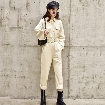 

New 2019 Overalls For Women Spring Casual Loose Denim Jumpsuit High Waist Long Jeans Romper Wide Leg Trousers Ladies Bodysuit