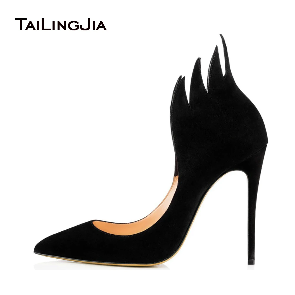 Women High Heel Pumps Black Suede Pointed toe