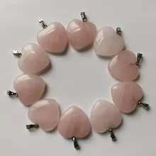 Мода 12 шт./лот натуральный камень кварц Роза подвеска в форме сердца для изготовления ювелирных изделий ожерелье аксессуары