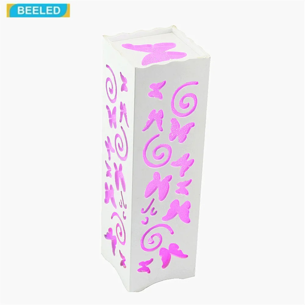 Table lamp for bedroom White lampshade warm white emitting light Home decoration Wood rustic ...