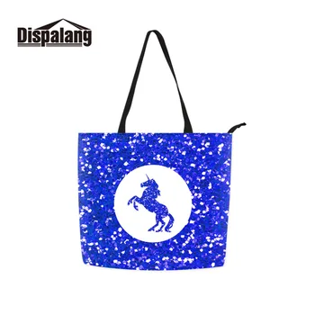

Dispalang Unicorn Casual Shopping Bag for Womens Chinese Factory Long Handle Bag Blue Large Canvas Tote Bag Student Book Bag