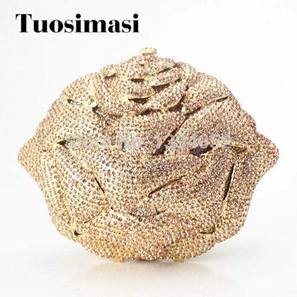 Champagne color Party evening bags Wedding bags women's party bag Luxury Golden Women Full Crystals Flower Metal Purse Champagne color Party evening bags Wedding bags women's party bag Luxury Golden Women Full Crystals Flower Metal Purse