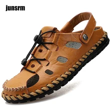 Сандалии корова Лето г. Летняя мужская обувь ручной работы Повседневная дышащая обувь сандалии прогулочная обувь