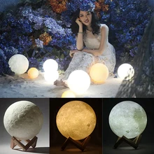 3D Printing Moon LED Lamp Night light Smart Touch Dimmable 2 Modes Brightness with USB Charging Home Decorative Christmas Gift