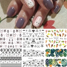 6 листов/партия смешанные племенные Одуванчики кролик мороженое узор дизайн ногтей Водные Наклейки ацтекские переводные наклейки для ногтей
