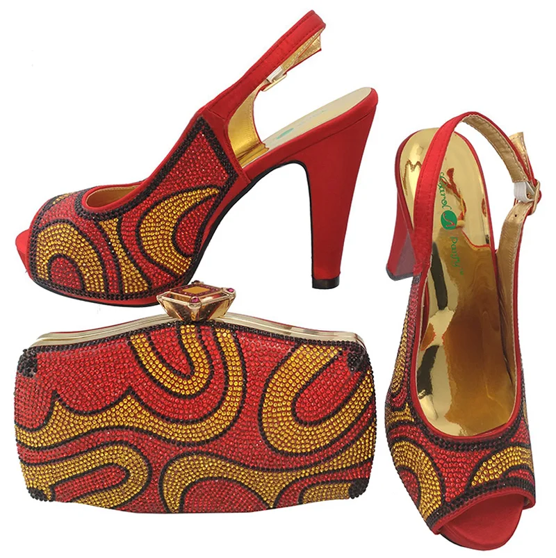 

Free shipping hot sales red color high heel 4.7 inches sandal shoes with matching clutches bag italian shoes bag SB8103-3