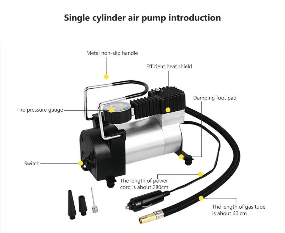 AOSHIKE 12 в 120 Вт 10А 100PSI автомобильный насос воздушный компрессор Singal цилиндр ABS металлический автомобильный шиномонтажный насос с прикуривателем