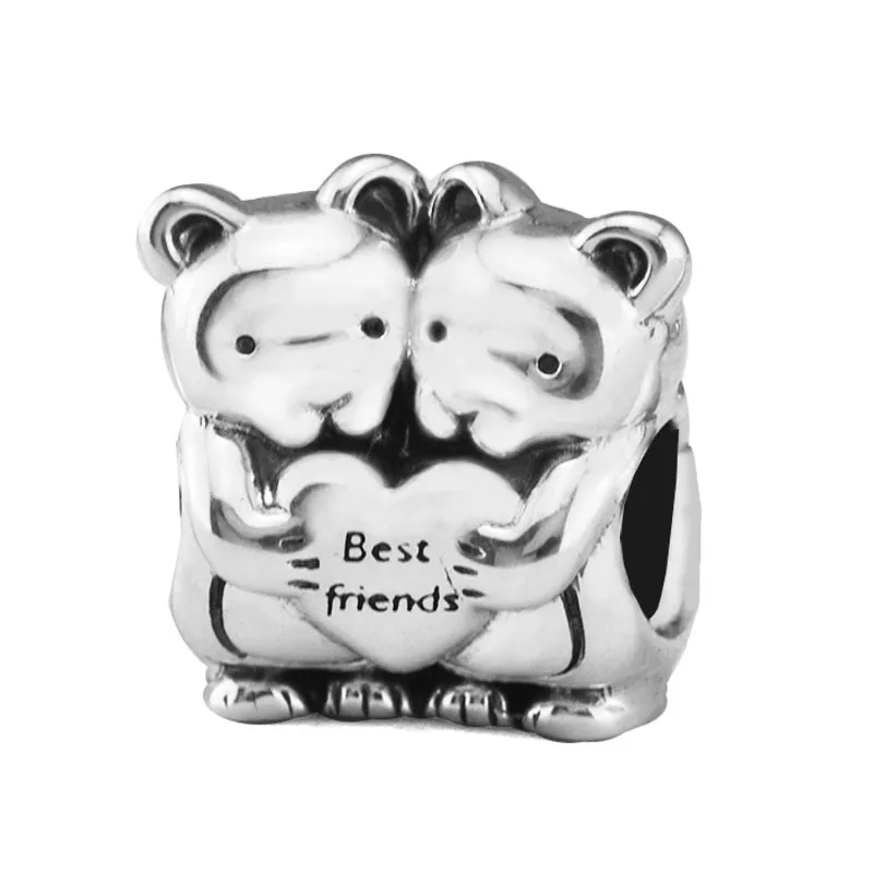 DIY подходит для браслетов Pandora Beads Best Buddies Charms 925 пробы 100%-серебро-ювелирные изделия Бесплатная доставка