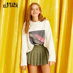 ELF SACK/женские толстовки с принтом из хлопка, осень 2019, модные однотонные повседневные женские толстовки с круглым вырезом, уличная одежда в