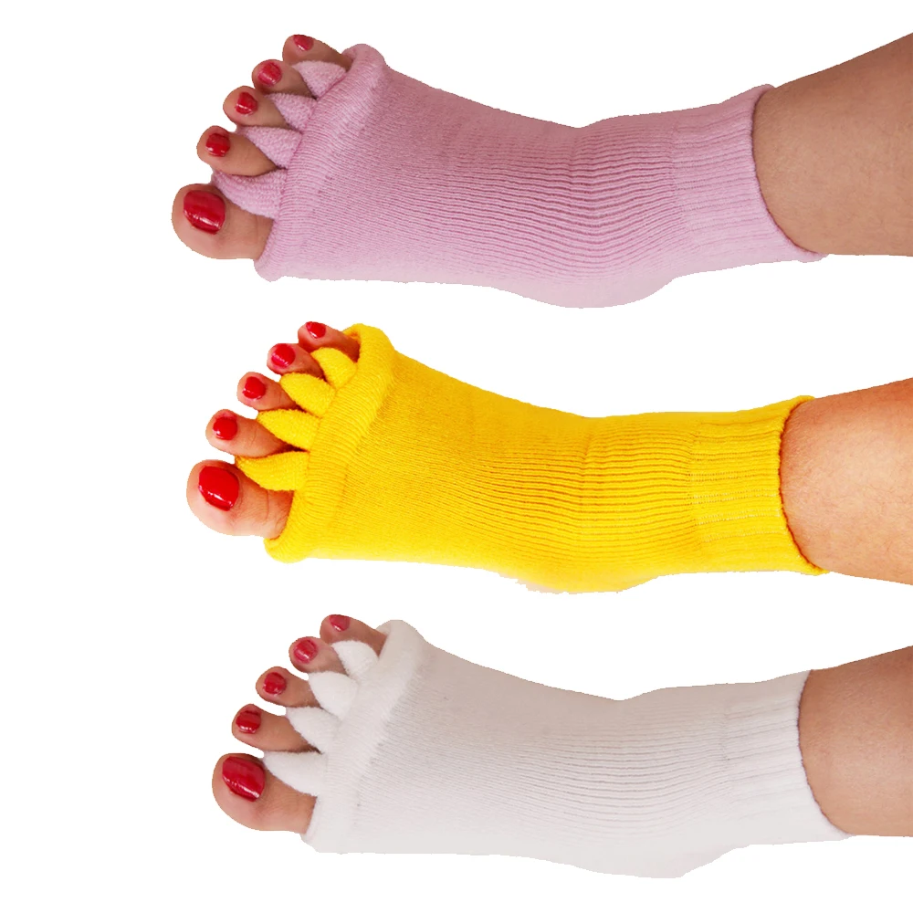 3 Pairs White Yellow Pink Color Massage Five Toe Socks Fingers